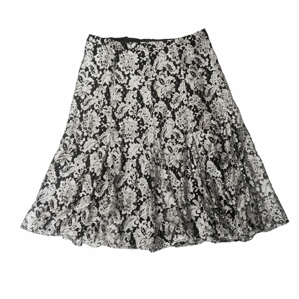 Chico's Black and White Floral Lace A-Line Skirt